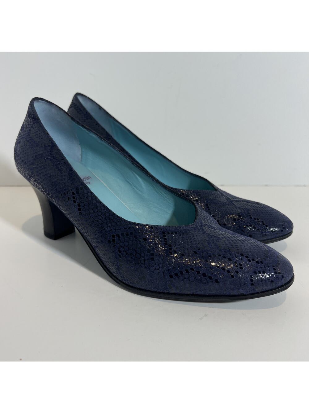 Thierry Rabotin Navy Snake Textured Navy Pumps 37